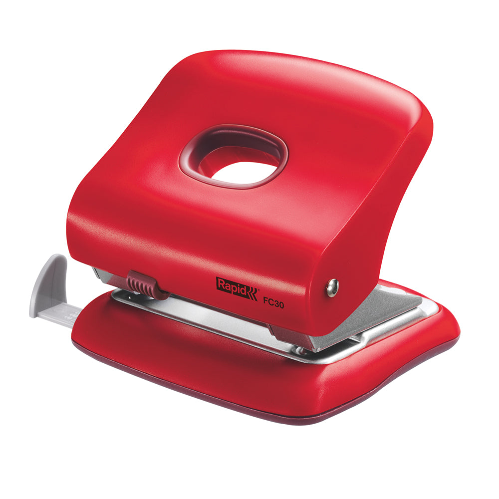 Perforator plastic Rapid FC30, 30 de coli, cutie, rosu Perforator plastic Rapid FC30, 30 de coli, cutie, rosu